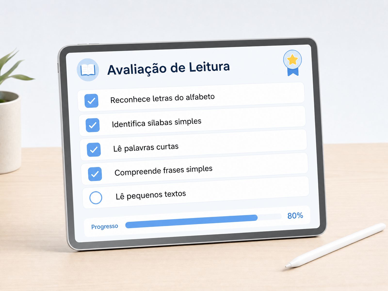 Checklist educativo em tablet